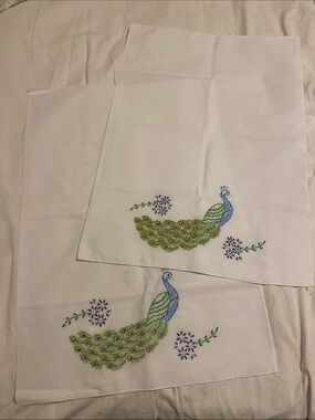 Vintage Embroidered Peacock Pilloecases